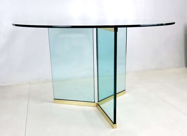 American Large Scale Brass Delta Base Dining Table by Pace