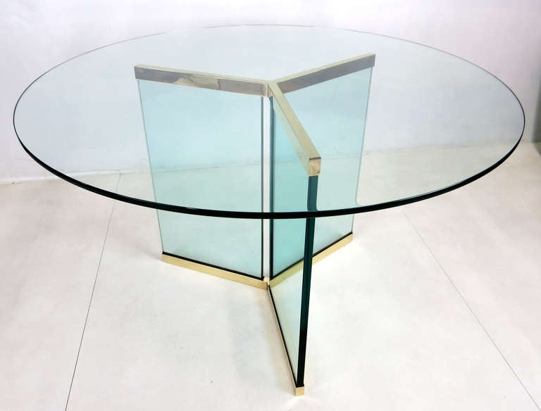 Large Scale Brass Delta Base Dining Table by Pace In Excellent Condition In Danville, CA