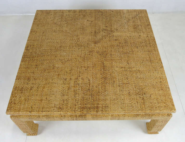 American Lacquered Raffia Cocktail Table after Karl Springer