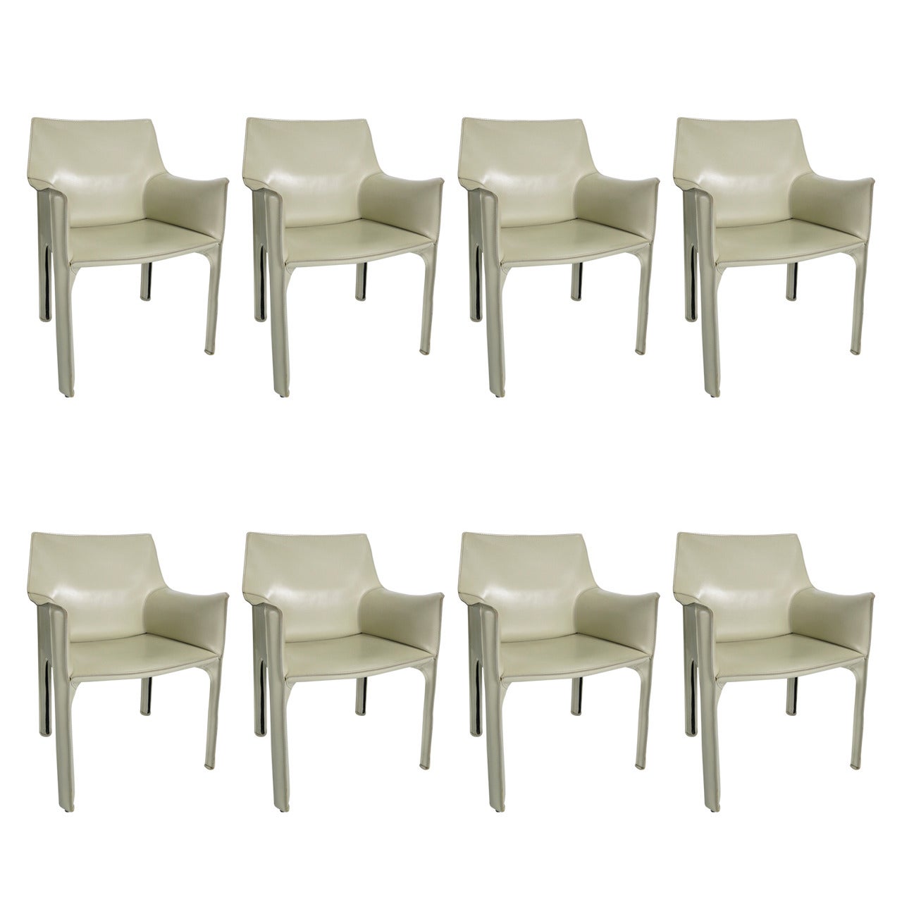 Set of Eight Ivory 413 Cab Armchairs by Mario Bellini for Cassina