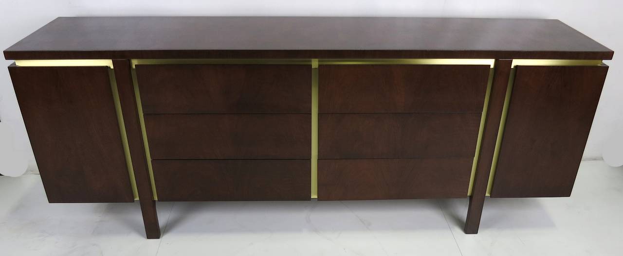 Modern Walnut and Brass Dresser by John Widdicomb