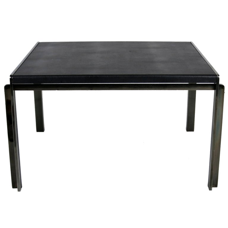 Pair of Gunmetal and Leather Side Tables by Stow Davis