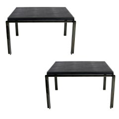 Pair of Gunmetal and Leather Side Tables by Stow Davis