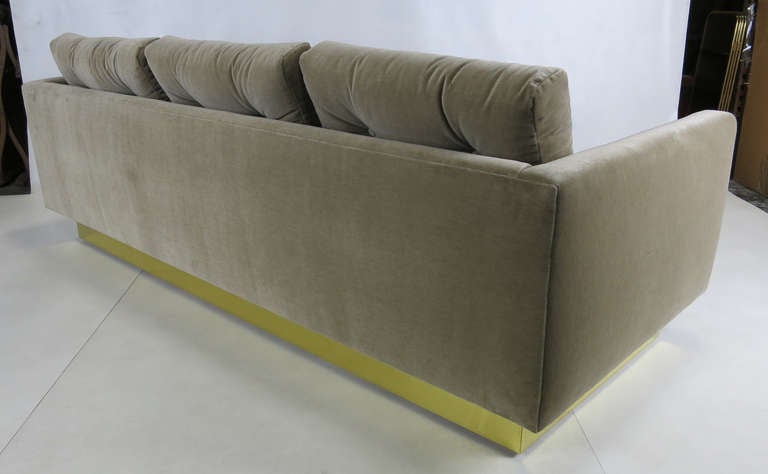 Modern Tufted Sofa with Brass Base by Milo Baughman