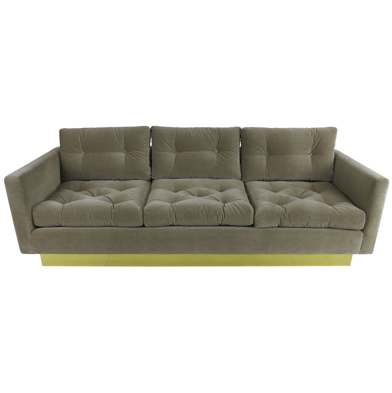 Tufted Sofa with Brass Base by Milo Baughman