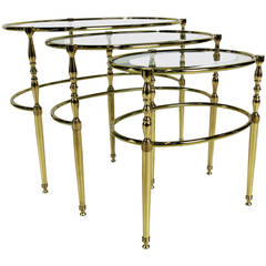 Set of Three Brass Oval Chiavari Nesting Tables