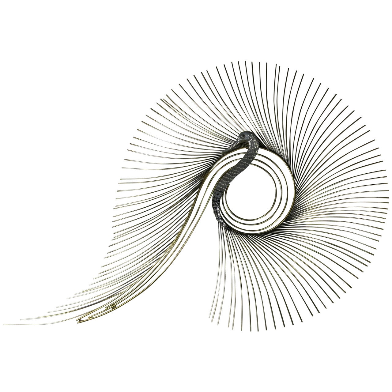 Large Brass and Aluminum Peacock Wall Sculpture by C. Jere at 1stDibs