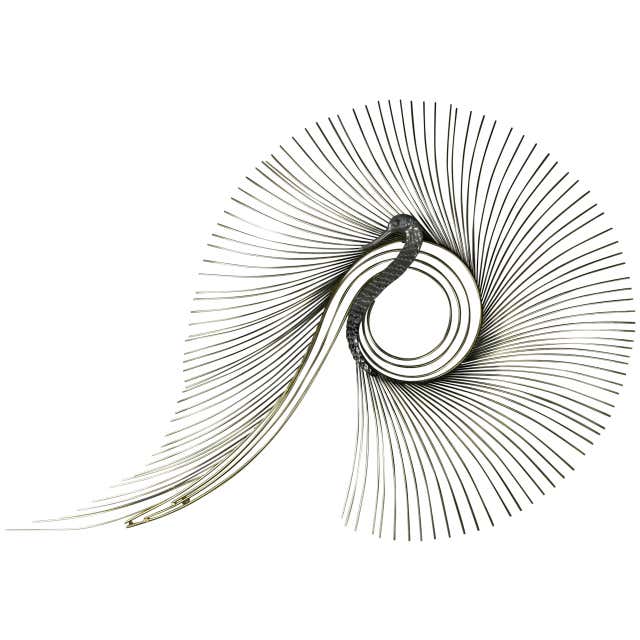 Large Brass and Aluminum Peacock Wall Sculpture by C. Jere at 1stDibs