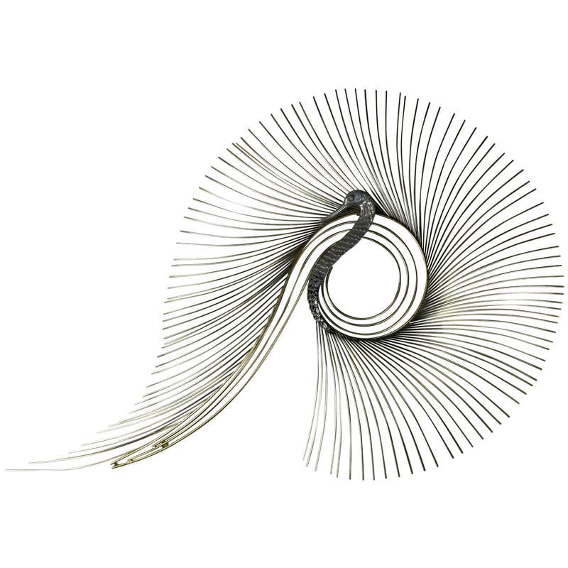 Large Brass and Aluminum Peacock Wall Sculpture by C. Jere at 1stDibs