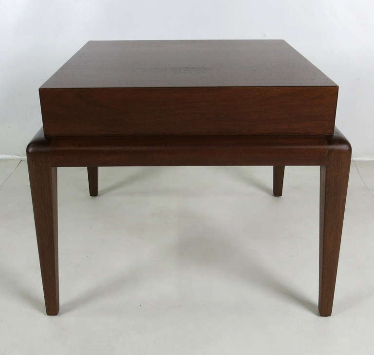 Elegant Modern pair of Mahogany Side Tables by Seth Ben-Ari.  The tables are beautifully constructed of fantastic materials.  The design is clearly influenced by the MidCentury masters ie. Parzinger and Robsjohn-Gibbings.