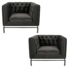 Exceptional Pair of Gunmetal Base Club Chairs by Stow-Davis