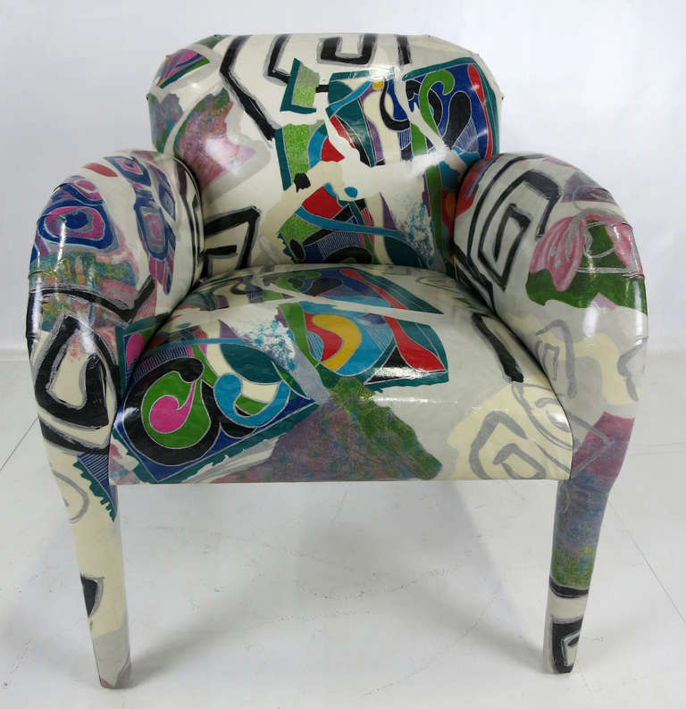 Modern Set of Four Donghia Lounge Chairs in Original Hand-Painted Fabric