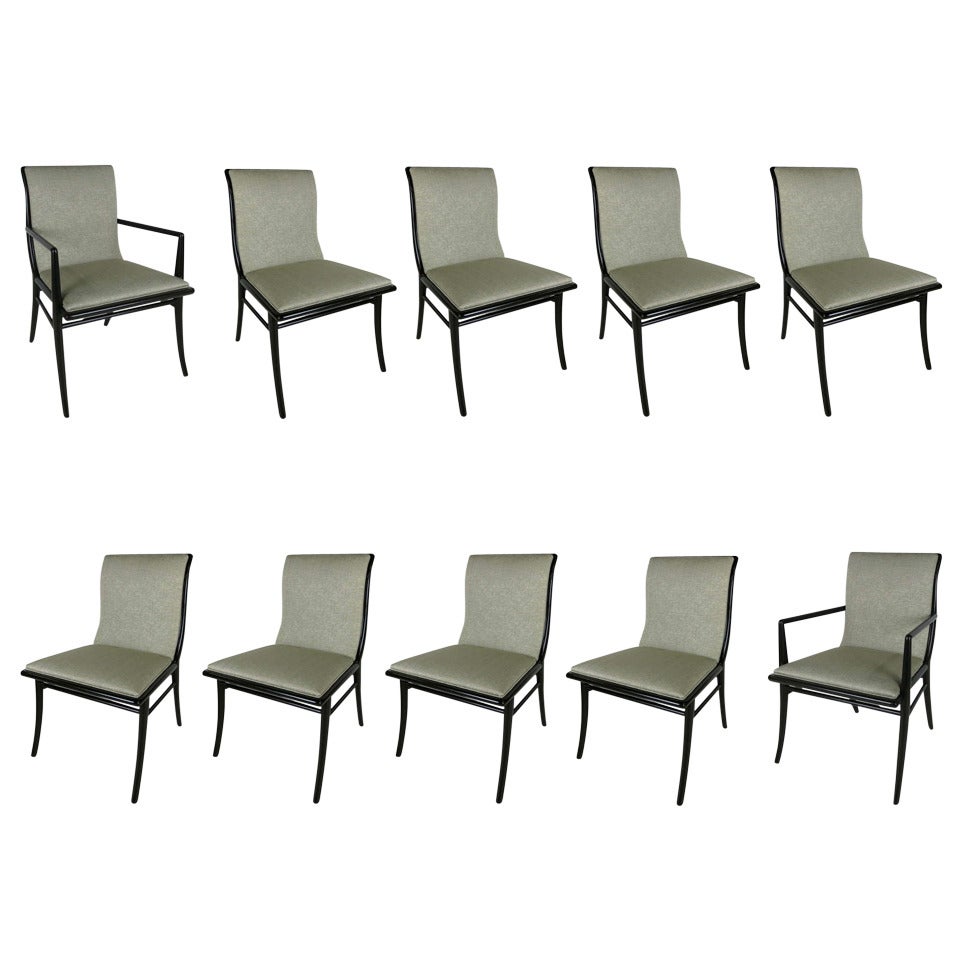 Set of Ten Saber Leg Dining Chairs by T.H. Robsjohn-Gibbings