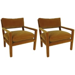 Pair of Fully Upholstered Open-Arm Lounge Chairs by Milo Baughman