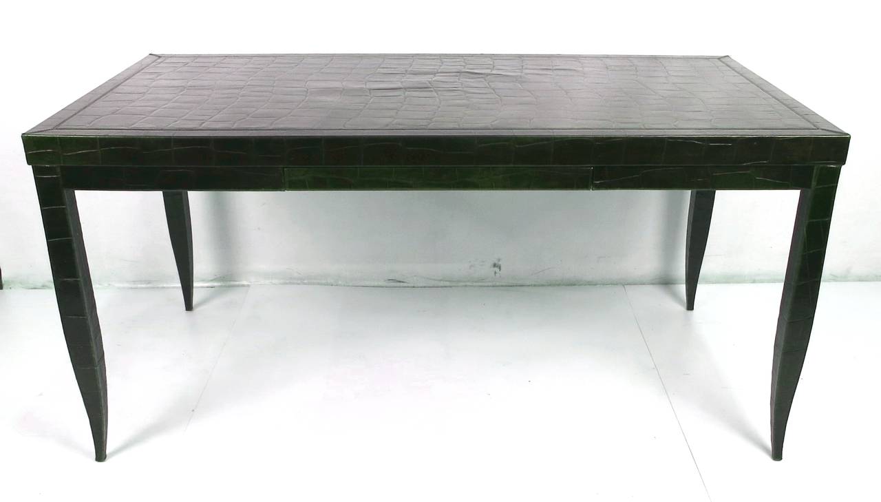 Crocodile Leather Clad Writing Table by Élitis-France