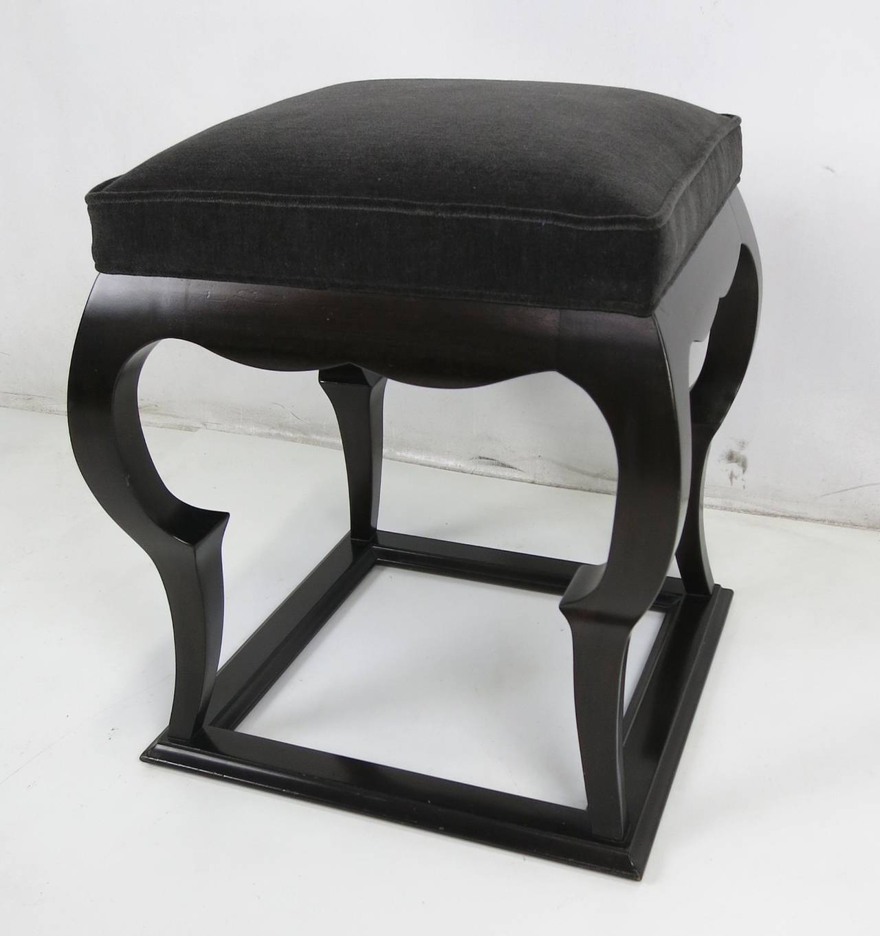 Freshly restored Moorish stool with charcoal grey mohair seat.