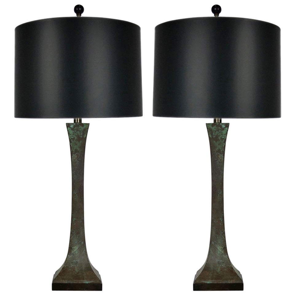 Pair of Sculpted Bronze Table Lamps