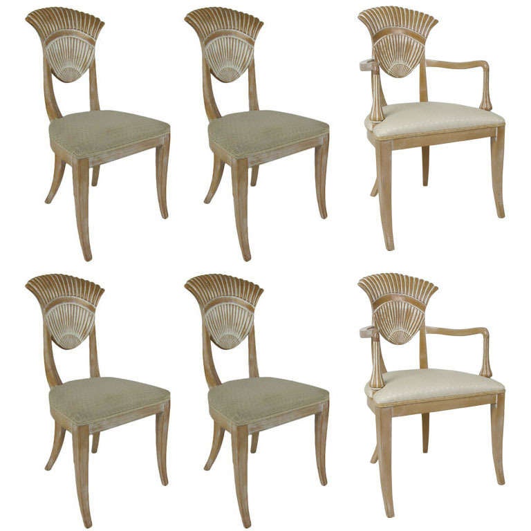 Set of Six Italian NeoClassical Fan Back Side Chairs For Sale at 1stdibs
