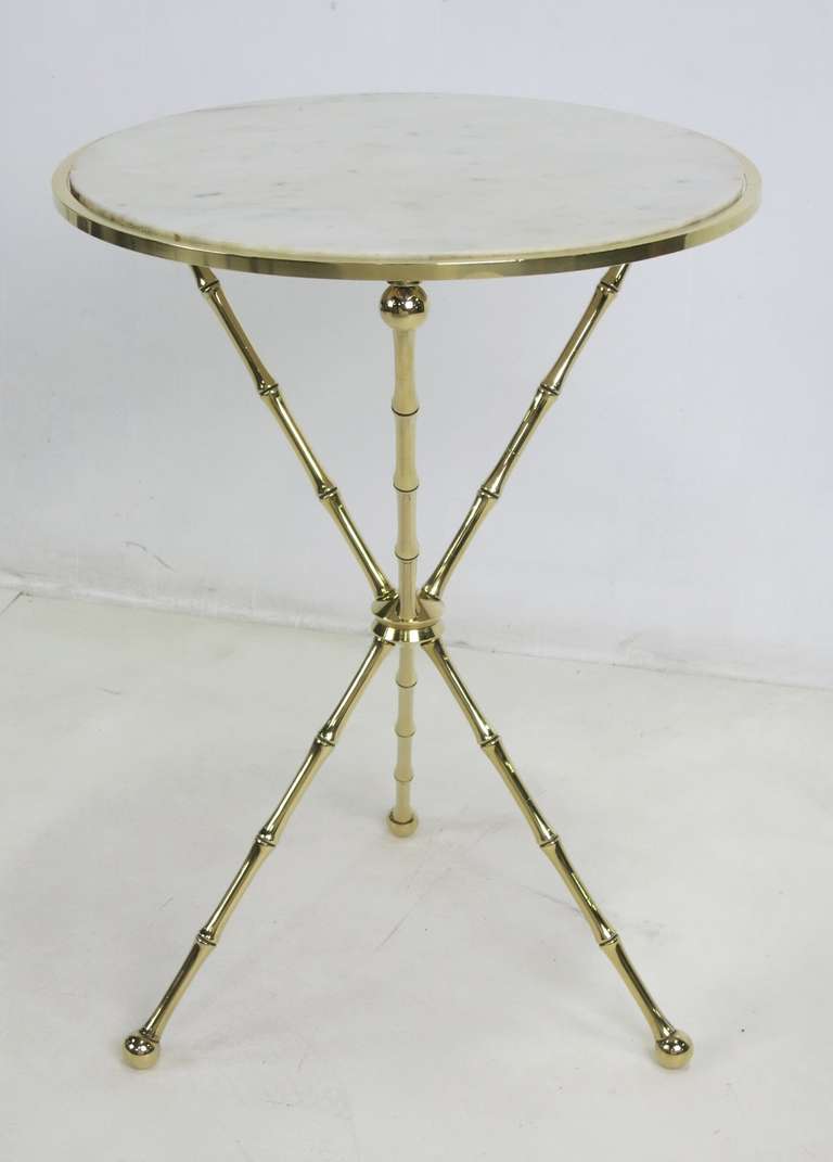 Classic Tripod Gueridon with Carrara Marble top.  The table has been freshly polished.