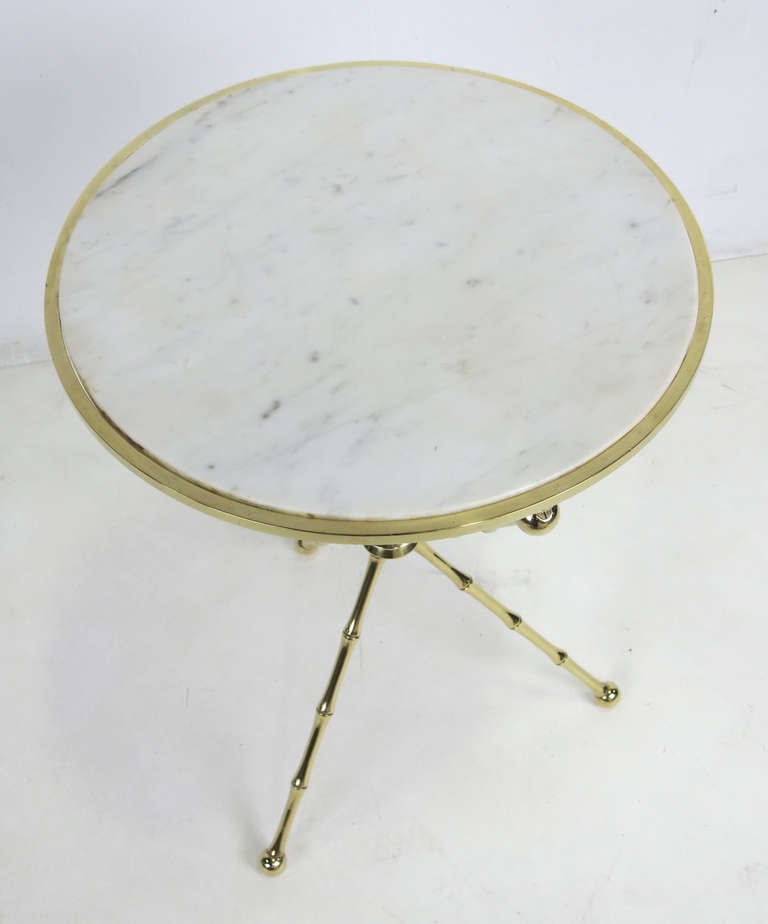 Italian Brass Tripod Gueridon with Carrara Marble top In Excellent Condition In Danville, CA