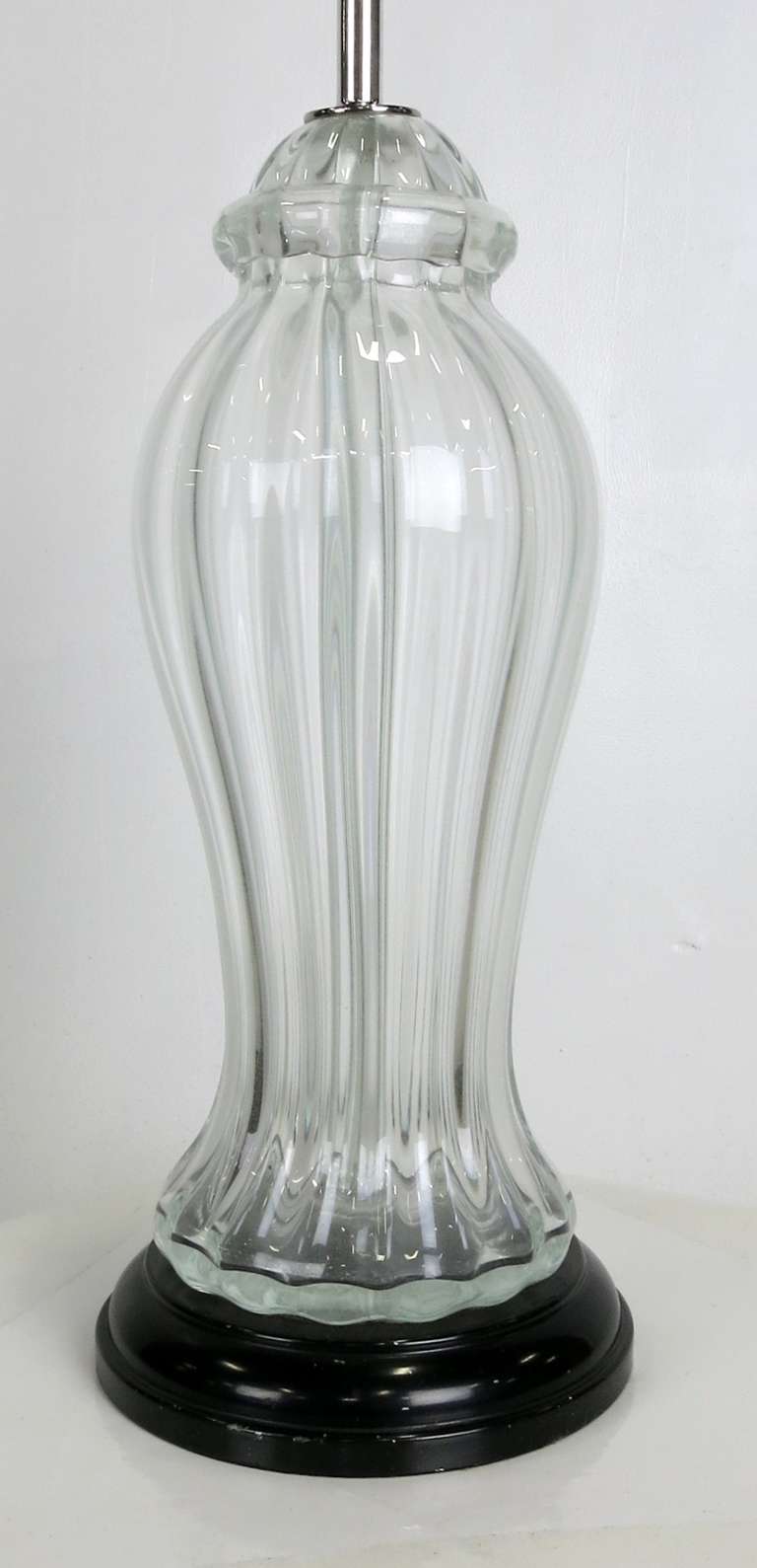 Modern Pair of Clear Murano Glass Urn form Table Lamps