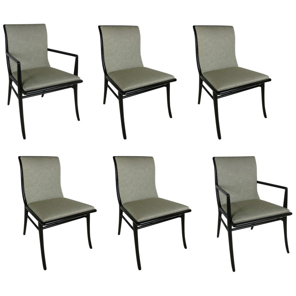 Set of Six Saber Leg Dining Chairs by T.H. Robsjohn-Gibbings