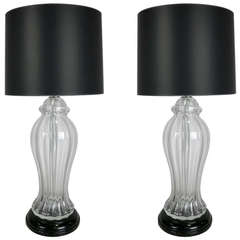 Pair of Clear Murano Glass Urn form Table Lamps