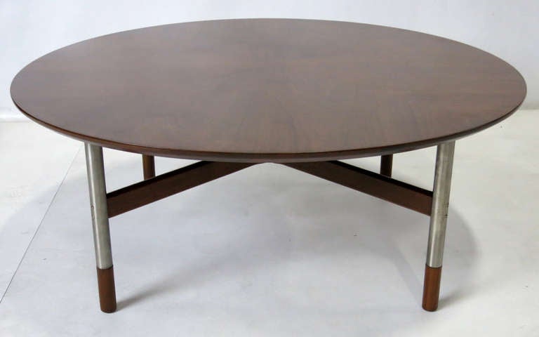Mid-Century Modern Walnut Coffee Table with Stainless Steel Legs by Arne Vodder