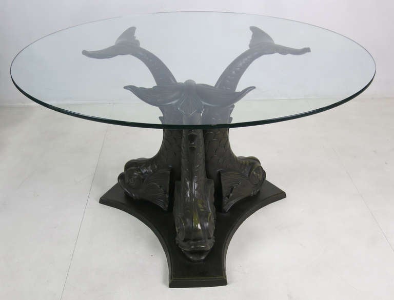Neoclassical Revival Large Scale Patinated Bronze Venetian Dolphin Dining Table