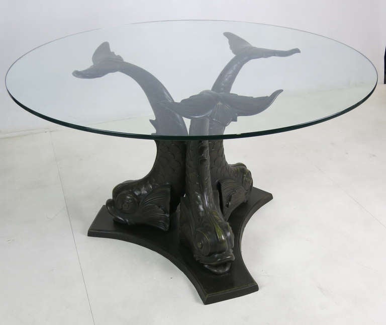 Italian Large Scale Patinated Bronze Venetian Dolphin Dining Table