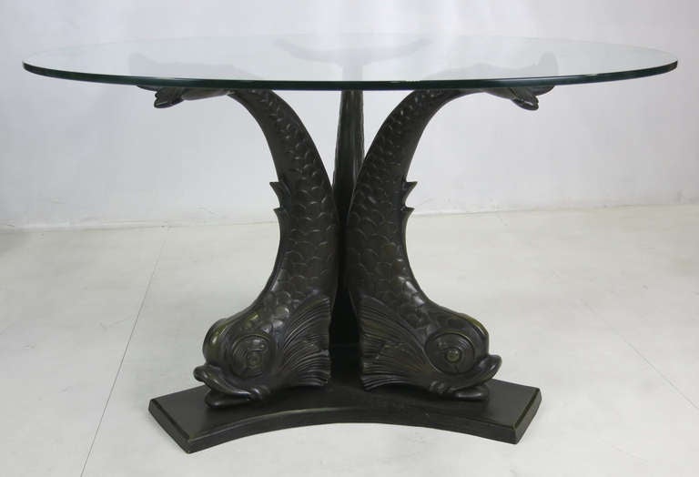 Large Scale Patinated Bronze Venetian Dolphin Dining Table In Excellent Condition In Danville, CA