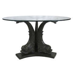 Large Scale Patinated Bronze Venetian Dolphin Dining Table