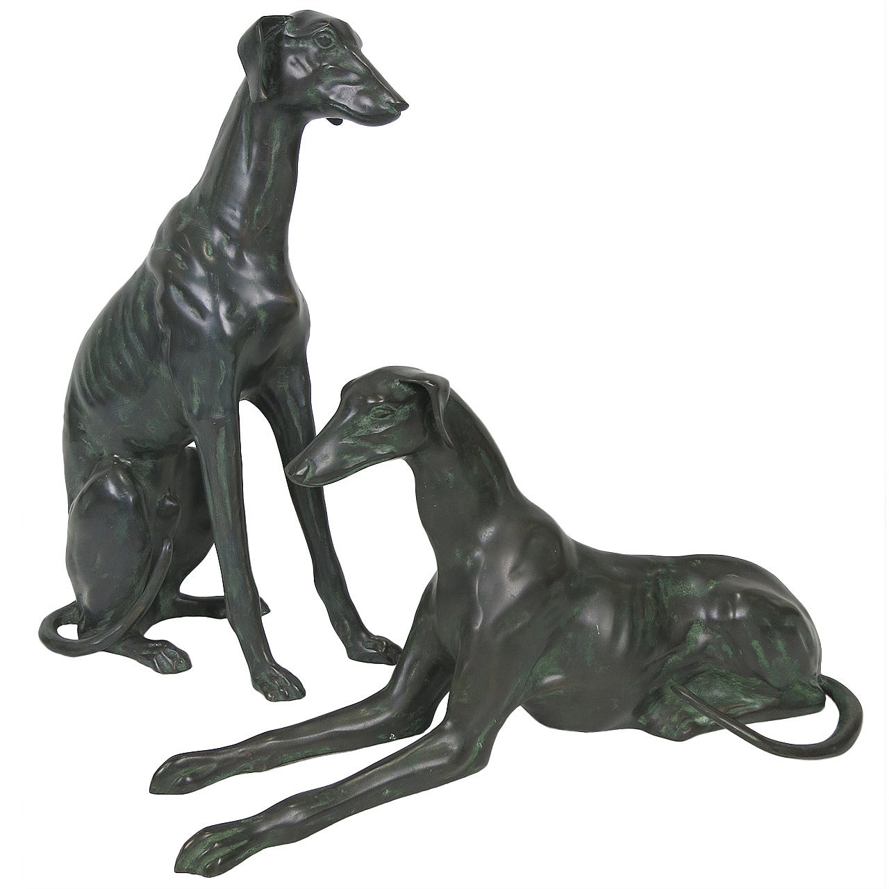 Pair of Life-Size Bronze Whippets