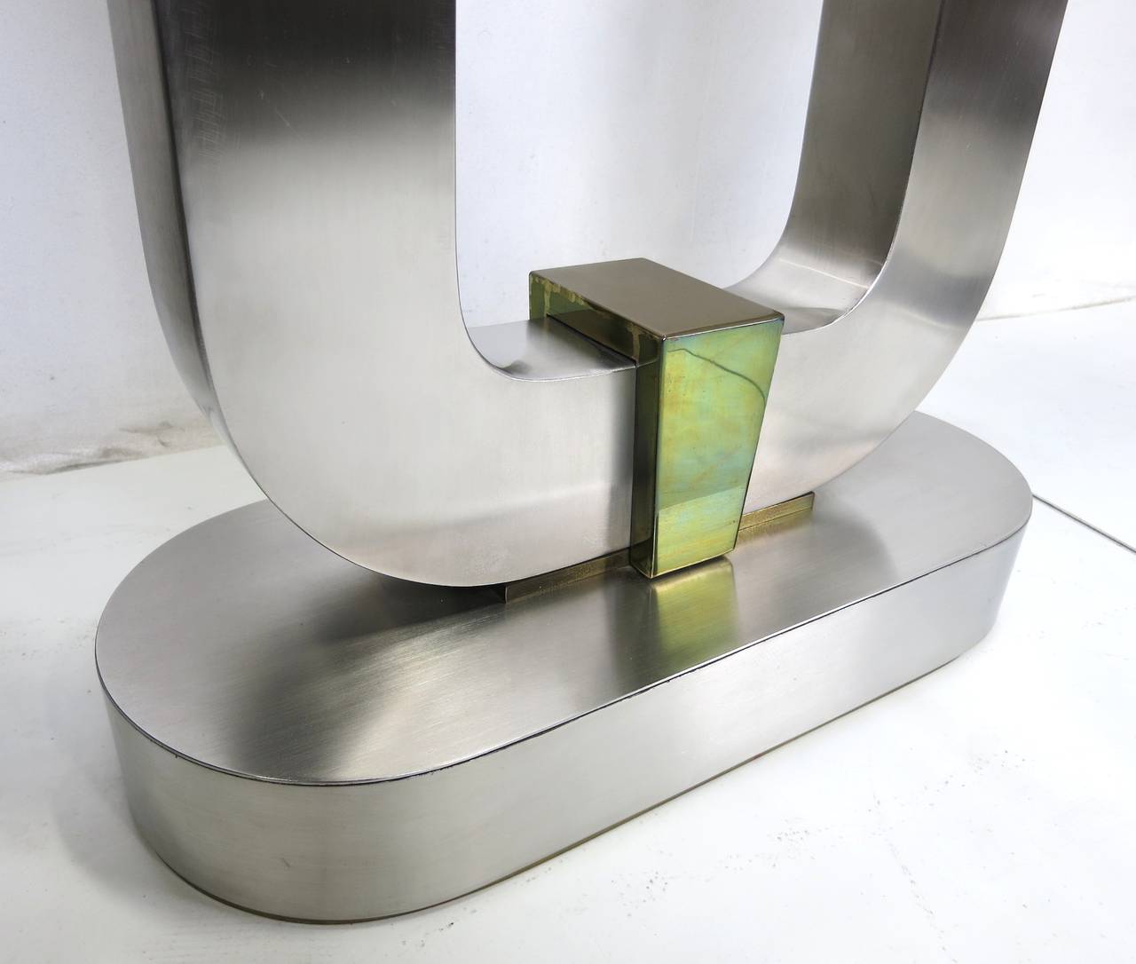 Modern Pair of Steel and Brass Harp Form Table Bases in the Style of Karl Springer