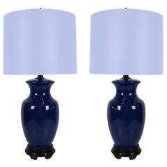 Pair of Royal Blue Urn Form Lamps by Marbro