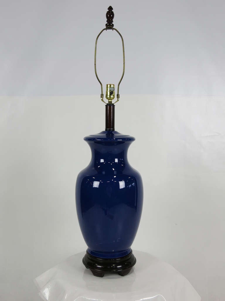 Pair of Royal Blue Urn Form Lamps by Marbro