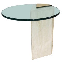 Travertine & Brass Cantilevered Side Table