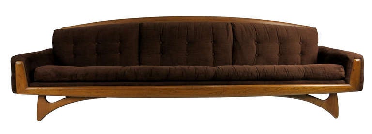 Modern Sculptural Walnut Trimmed Sofa in the Style of Adrian Pearsall