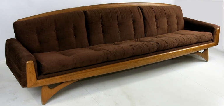 American Sculptural Walnut Trimmed Sofa in the Style of Adrian Pearsall