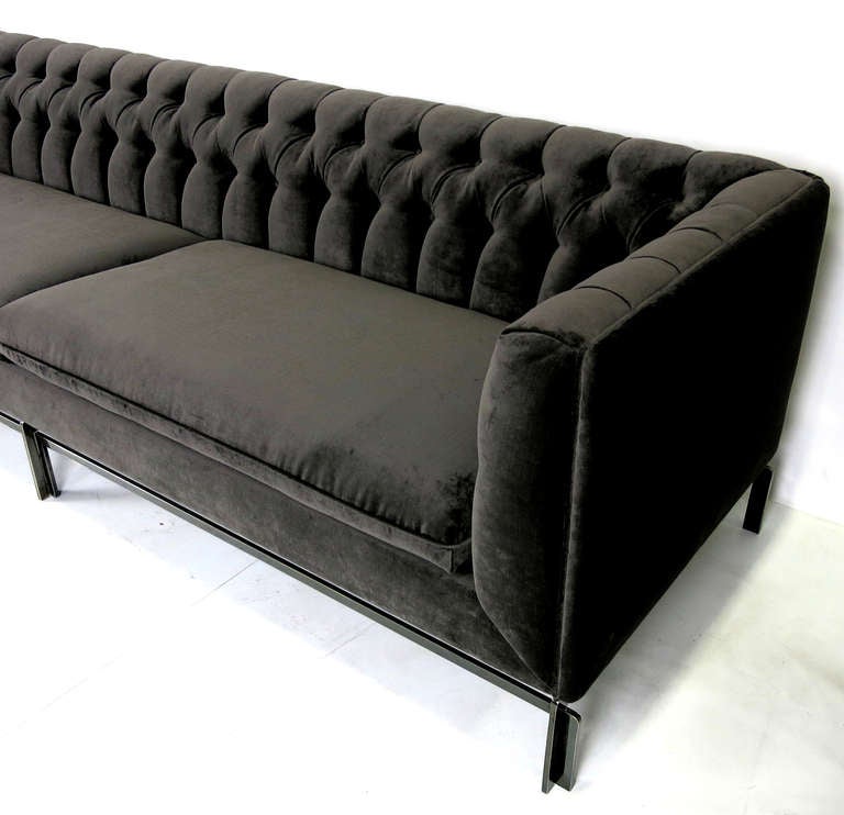 Tufted Velvet Sofa with Gunmetal Base by Stow Davis In Excellent Condition In Danville, CA
