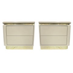 Pair of Lacquer & Brass Night Stands with Swivel Tops