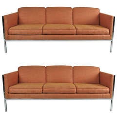 Sleek Pair of Modernist Chrome Framed Sofas