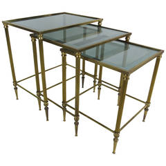 Set of Italian Brass Nesting Tables with Mirror Bordered Tops 12