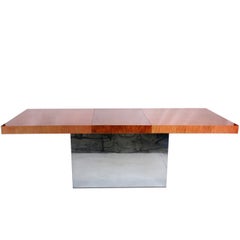 Milo Baughman Dining Table with Chevron Marquetry Top