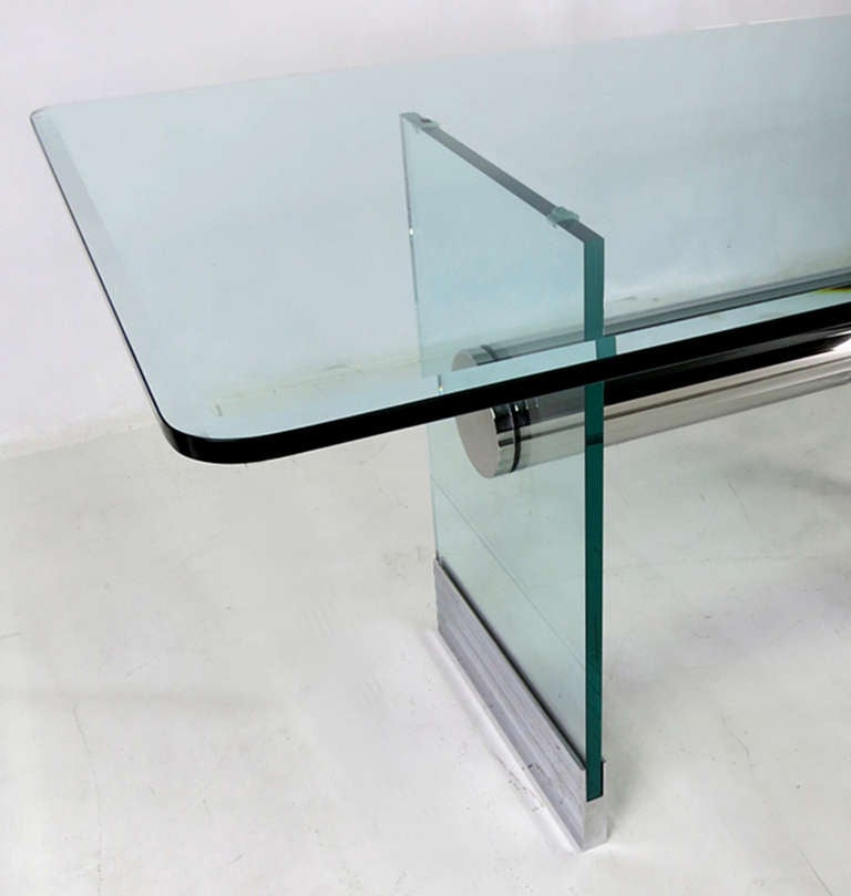 Modern Chrome and Glass Writing Desk by Pace