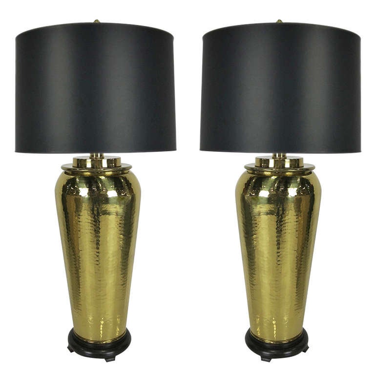 Pair Of Led Glass Lamps By Paul Hanson For At 1stdibs Pair Of Hammered Brass Urn Form Lamps By Paul Hanson