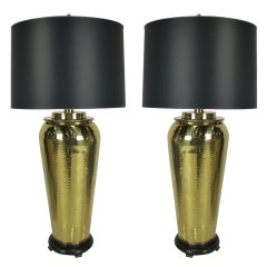 Pair of Hammered Brass Urn Form Lamps by Paul Hanson
