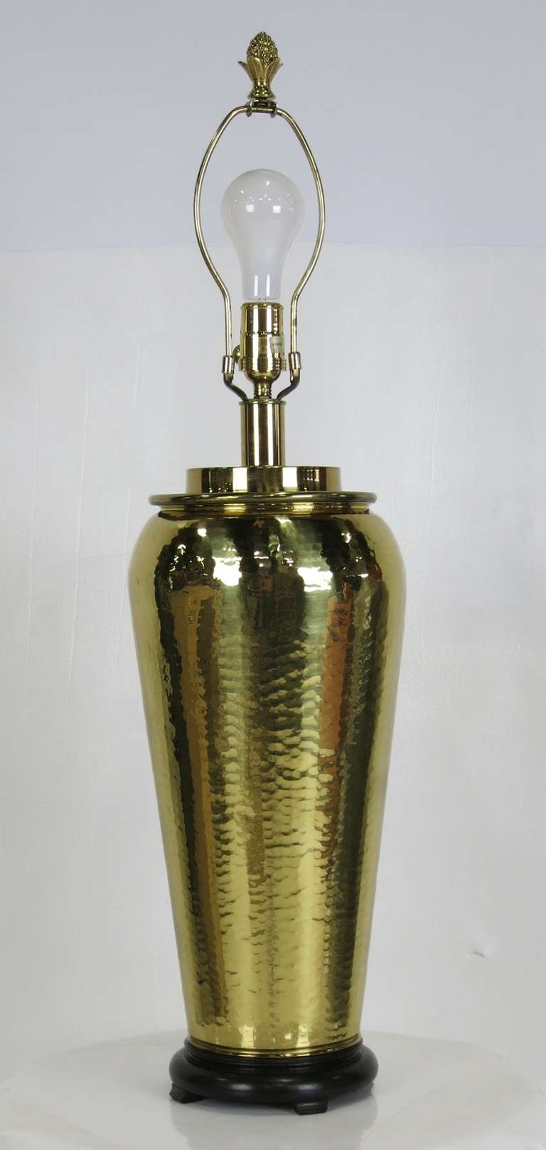 Modern Pair of Hammered Brass Urn Form Lamps by Paul Hanson