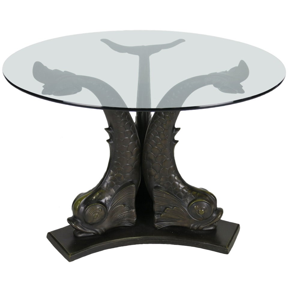 Large Scale Patinated Bronze Venetian Dolphin Dining Table