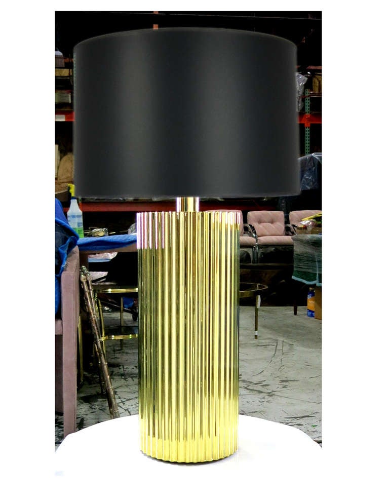 Classic Polished Brass Ribbed Column Table Lamp by Harry Lawenda for the venerable Boyd Lighting Company.  Shade is for display only and is not included.

Body of Lamp is 7